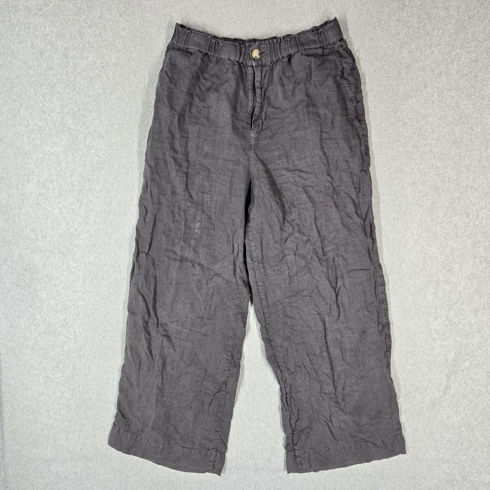 Faherty Women Pants S Gray Linen Wide-Leg Relaxed 26.5" Inseam Coastal READ